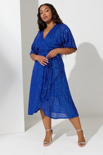 Robe Bleue Électrique Cachecoeur Design À Sequins Size 52 - Yours London - Modalova