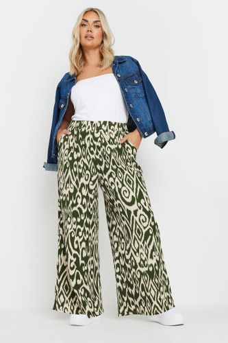 Pantalon Wide Leg Vert Texturé Abstrait En Jersey Size 48 - Yours - Modalova