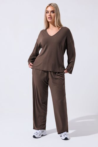 Top Col V Côtelé Marron Size 42 - Limited Collection - Modalova