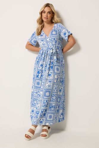 Robe Cachecœur Bleue À Imprimé Palmier Varié Size 50-52 - Yours - Modalova
