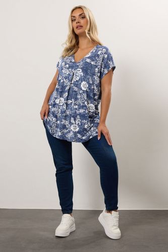 Haut Plissé À Fleurs Bleu Sur Le Devant Size 46 - Yours - Modalova