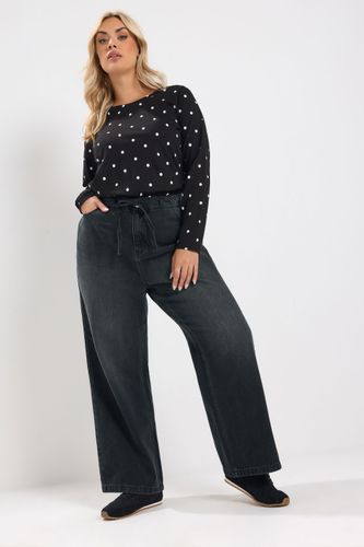Jean Noir Délavé À Nouer À La Taille Size Regular > 48 - Yours - Modalova