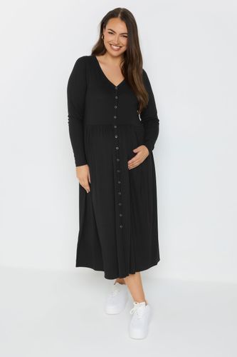 Maternity Robe Midi Nervurée Noire Manches Longues Size 48 - Bump It Up - Modalova