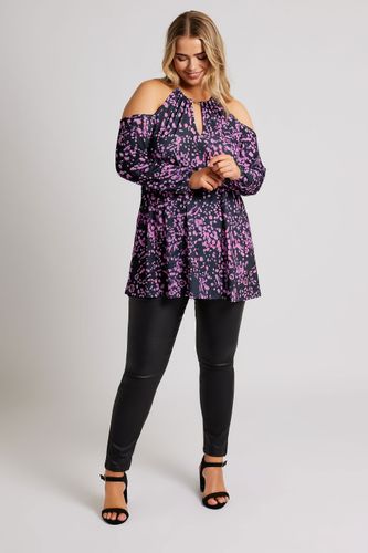 Top Violet Volanté Floral & Plissée En Jersey Size 44 - Yours London - Modalova