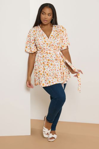 Top Cachecoeur Orange & Blanc Floral Volanté Size 46 - Yours - Modalova
