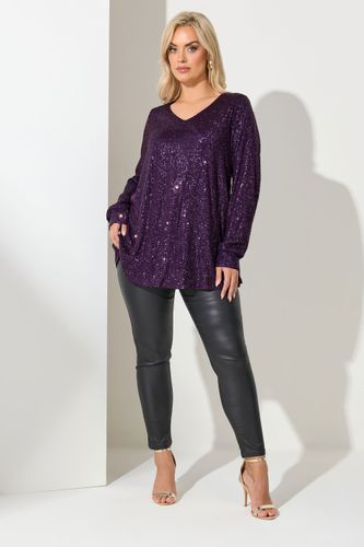 Top Violet À Sequins Manches Longues En Ballons Size 44 - Yours London - Modalova