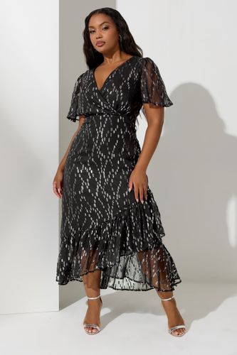 Robe Maxi Noire & Argentée Métallique Volantée Size 42 - Yours London - Modalova