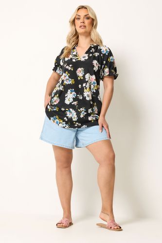Blouse À Manches Bouffantes Noire À Fleurs Size 42 - Yours - Modalova