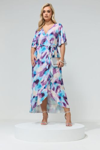 Robe Cachecœur Violette À Volants Et Imprimé Flou Size 44 - Yours London - Modalova