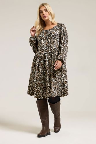 Robe À Imprimé Léopard Avec Lien À L'encolure Noir Size 46 - Yours - Modalova