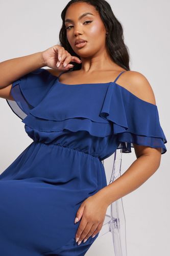 Robe Maxi Bleue Roi Bardot Volanté Size 44 - Yours London - Modalova