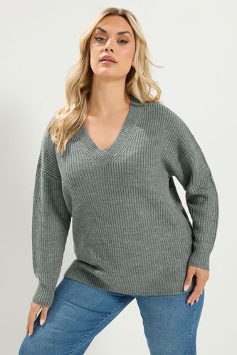 Pull À Col En V Gris En Maille Grande Taille Size 46-48 - Yours - Modalova