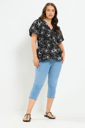 Blouse À Manches Bouffantes Noire À Fleurs Size 48 - Yours - Modalova