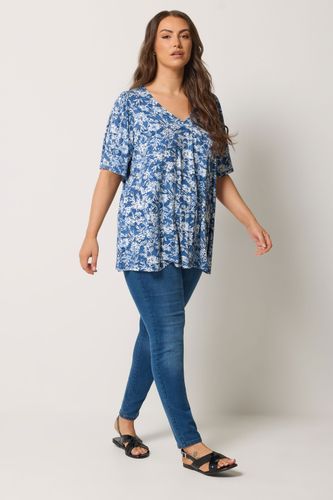 Top Bleu À Motif Floral Abstrait Plissé Sur Le Devant Size 44 - Yours - Modalova