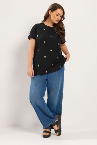 Tshirt Noir À Broderie Florale Size 46 - Yours - Modalova