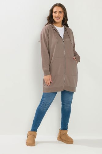 Sweat À Capuche Long À Fermeture Éclair Marron Naturel Size 46 - Yours - Modalova