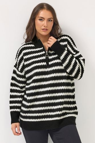 Pull Col Zippé Noir À Rayures Festonnées Size 50-52 - Yours - Modalova