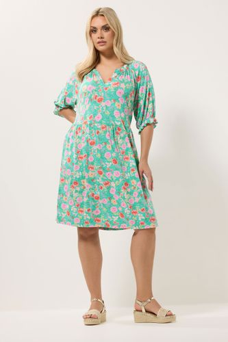 Robe Verte À Encolure Crantée Et Imprimé Fleurs Size 44 - Yours - Modalova