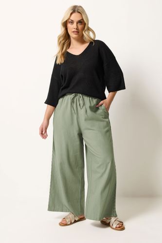 Pantalon Vert Kaki En Lin Orné De Crochet Size Regular > 46 - Yours - Modalova
