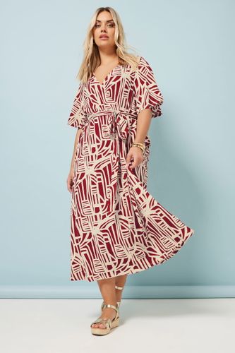 Robe Rouge & Crème Texturé Abstrait Cachecoeur Size 58-60 - Yours - Modalova