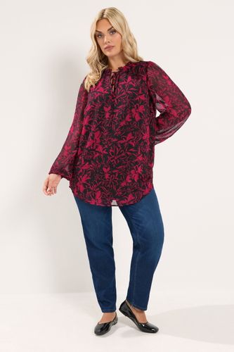 Blouse Rouge À Fleurs Avec Encolure Volantée Size 48 - Yours - Modalova
