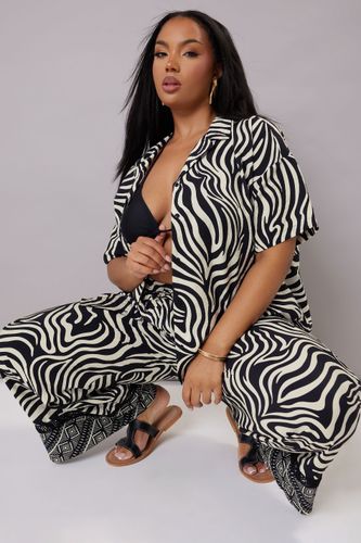 Chemisier Noir & Blanc Zébré Manches Courtes Size 46 - Yours - Modalova