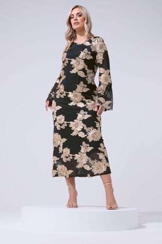Robe Noire À Fleurs Appliquées Size 42 - Yours London - Modalova