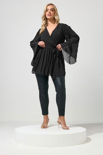 Top Cachecœur Noir À Manches Plissées Size 44 - Yours London - Modalova