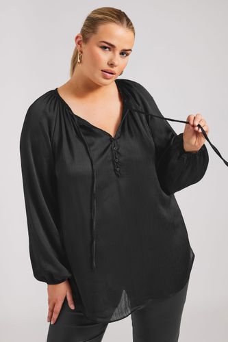 Blouse Noire Satinée Manches En Ballons Size 42 - Yours - Modalova