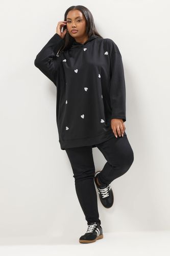 Sweat À Capuche Noir Brodé Cœur Size 48 - Yours - Modalova