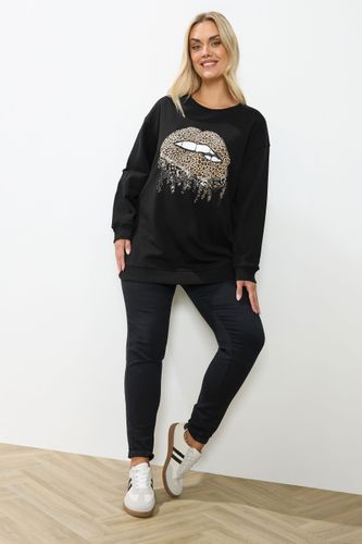 Sweatshirt Noir À Paillettes Et Lèvres Léopard Size 58-60 - Yours - Modalova