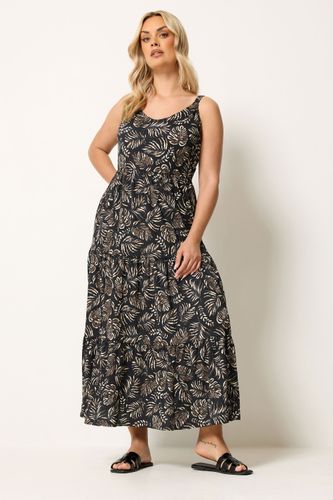 Robe Longue Étagée Noire À Motif Feuille Size 44 - Yours - Modalova