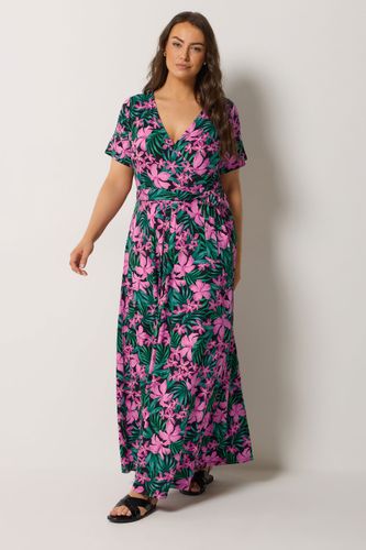 Robe Cachecœur Rose Et Verte À Imprimé Tropical Size 48 - Yours - Modalova