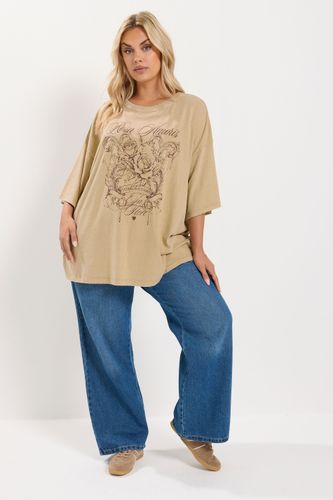 Tshirt Droit Marron Naturel À Imprimé Rose Size 42 - Yours - Modalova