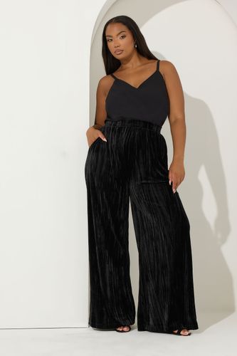 Pantalon Large En Velours Écrasé Noir Size 48 - Yours - Modalova