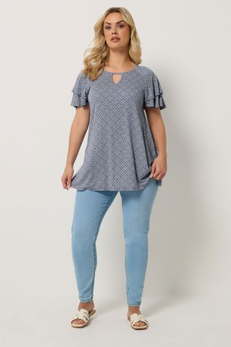 Top Bleu À Imprimé Cachemire Et Manches Courtes Size 46 - Yours - Modalova