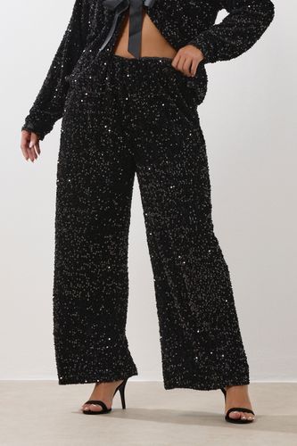 Pantalon Large À Sequins Noirs Size 48 - Yours - Modalova
