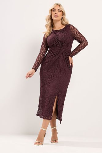 Robe Marron Chocolat En Dentelle Avec Détail Torsadé Sur Le Côté Size 40 - Yours London - Modalova