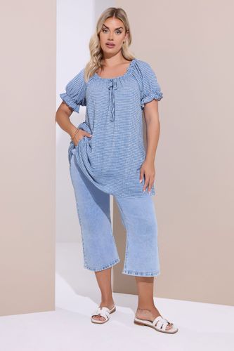 Top Bleu & Blanc À Carreaux Texturé Manches Courtes Size 48 - Yours - Modalova