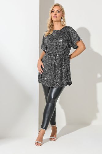 Top Volanté Argenté Peplum À Sequins Size 44 - Yours London - Modalova