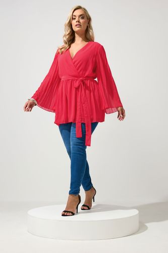 Top Cachecœur Rouge À Manches Plissées Size 46 - Yours London - Modalova