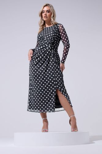 Robe Nouée Bleu Marine À Pois Size 50 - Yours London - Modalova