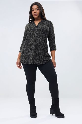 Top À Patte De Boutonnage Vert Foncé Imprimé Léopard Size 46 - Yours - Modalova