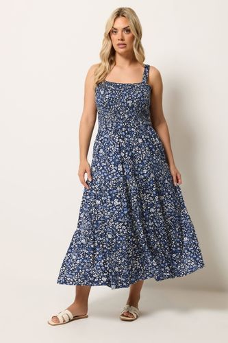 Robe Milongue Smockée Bleue À Petites Fleurs Size 44 - Yours - Modalova
