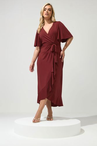 Robe Cachecœur Bordeaux À Ourlet Volanté Size 38 - Yours London - Modalova