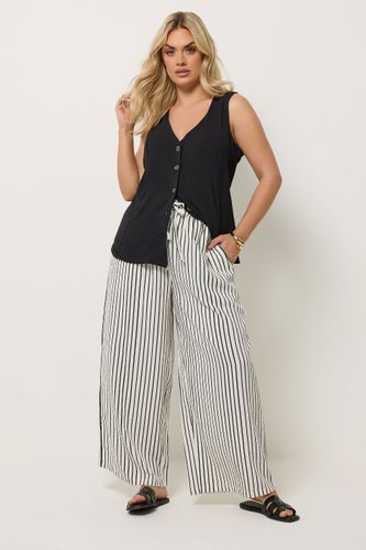 Pantalon Rayé À Taille Froncée Blanc Size 44 - Yours - Modalova