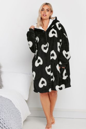 Pullplaid Noir & Blanc Oversize À Capuche Coeurs Size 54-68 - Yours - Modalova