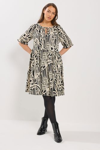 Robe À Encolure Nouée Et Imprimé Abstrait Noir Size 48 - Yours - Modalova