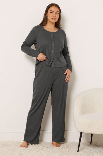 Pantalon Large Grande Taille En Maille Côtelée Gris Anthracite Size 50-52 - Yours - Modalova
