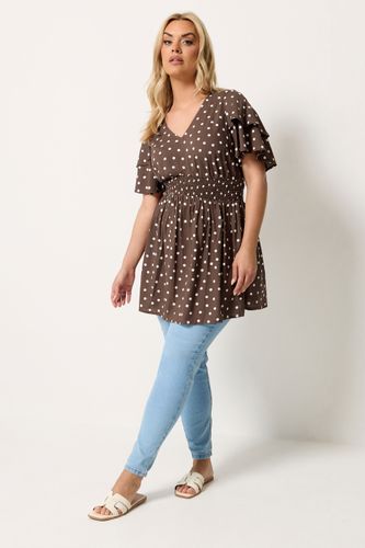 Top À Manches Papillon Marron Chocolat À Pois Size 42 - Yours - Modalova
